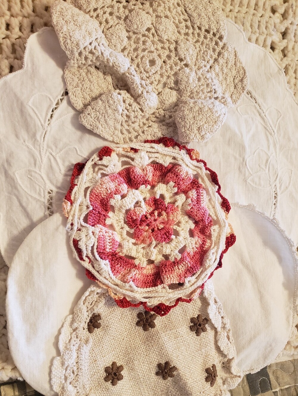 5 Handmade Doilies Vintage Crochet And Needle Point
